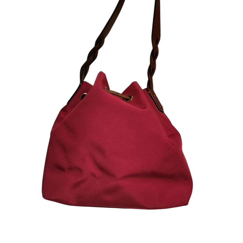 Dooney Bourke Drawstring Bucket Bag Pink Nylon Leather Trim Braided Strap - Picture 5 of 9
